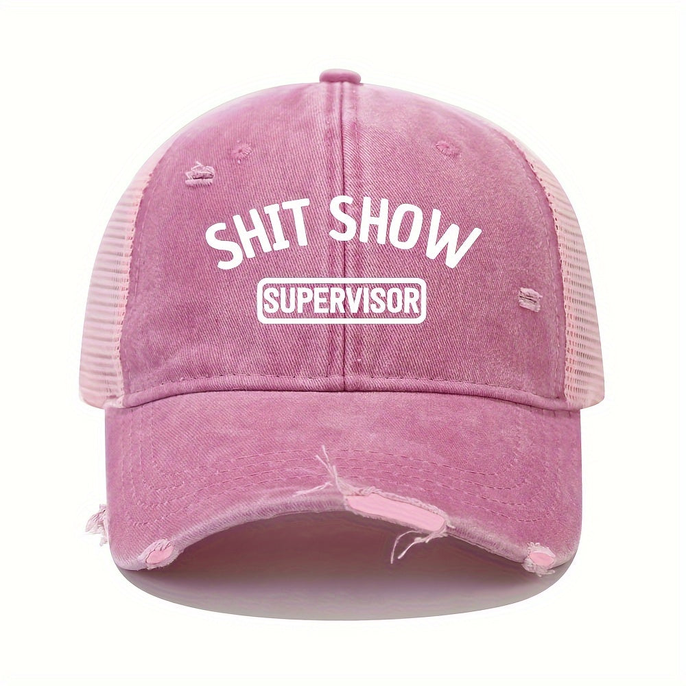 Vintage Washed Unisex Breathable Baseball Cap - Distressed Mesh Trucker Hats for Women & Men with Adjustable Strap and Golf Sun Protection - Unique Shit Show Printed Design