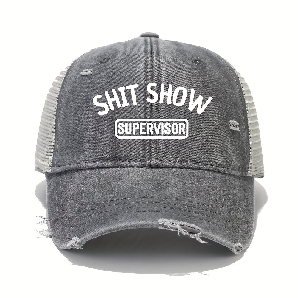 Vintage Washed Unisex Breathable Baseball Cap - Distressed Mesh Trucker Hats for Women & Men with Adjustable Strap and Golf Sun Protection - Unique Shit Show Printed Design
