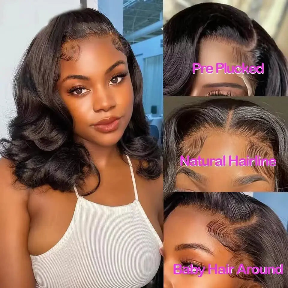 13x4 Lace Frontal Wig Human Hair Short Bob Wig Body Wave 4x4 HD Lace F ...