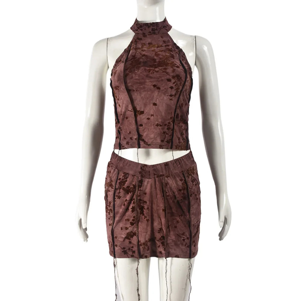 Camisole High Waist Stacked Slim Hip Skirts 2 Piece Skirt Set