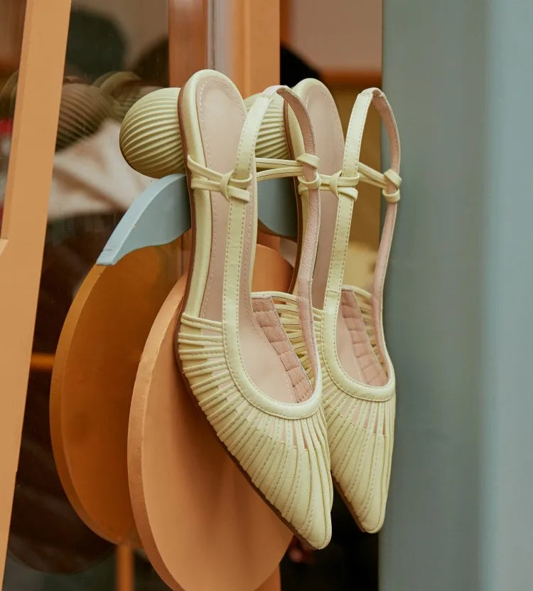 Real Leather Mules Slippers Strange Round Ball Trendy Elegant Unique Designer Luxury Heels for Women