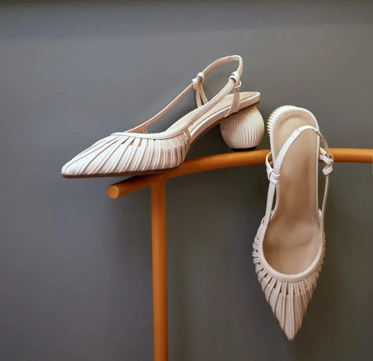 Real Leather Mules Slippers Strange Round Ball Trendy Elegant Unique Designer Luxury Heels for Women