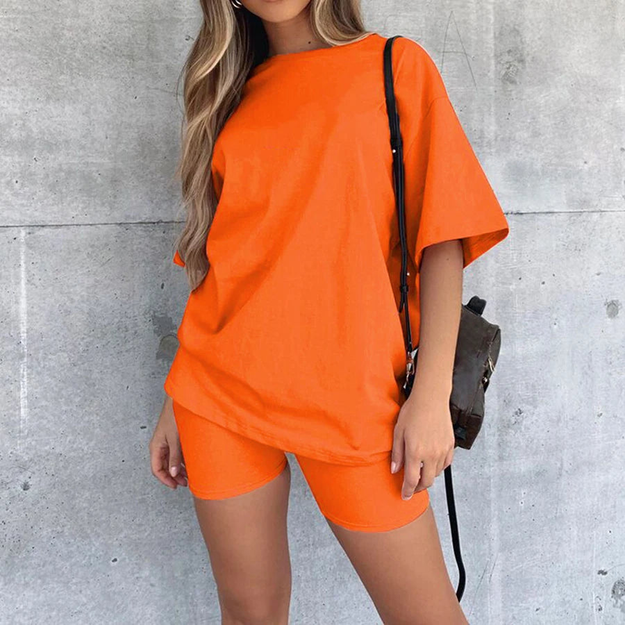 Short Sleeve Biker Shorts Two Piece Set