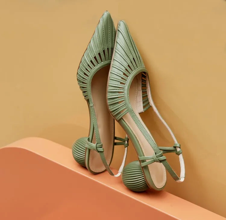 Real Leather Mules Slippers Strange Round Ball Trendy Elegant Unique Designer Luxury Heels for Women