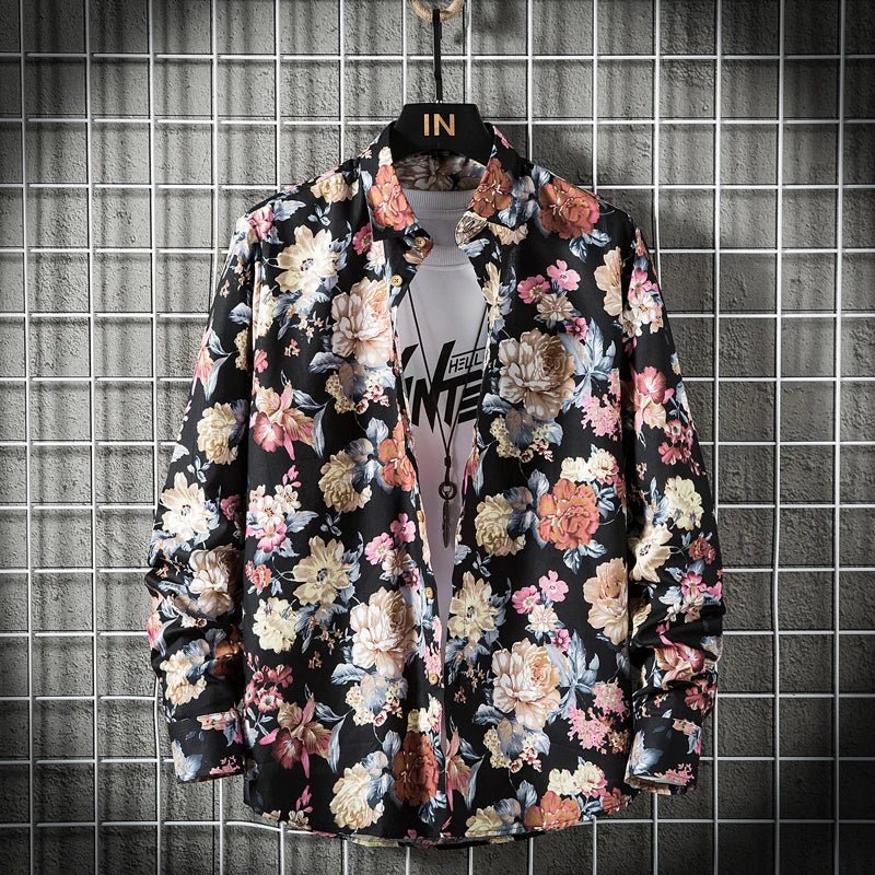 Man's shirts Cotton Vintage clothes flowers shirt