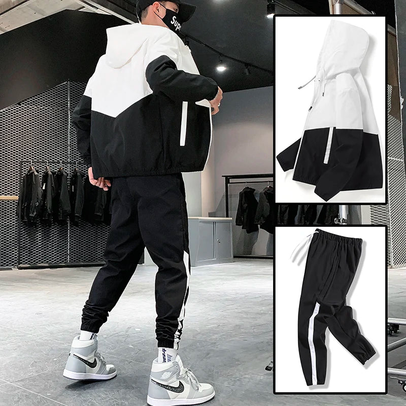 Men Tracksuit Casual Joggers Hooded Sportswear Jackets And Pants 2 Piece Sets