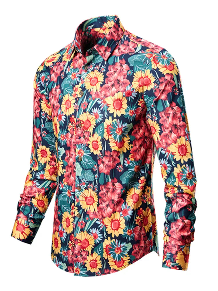Man's shirts Cotton Vintage clothes flowers shirt
