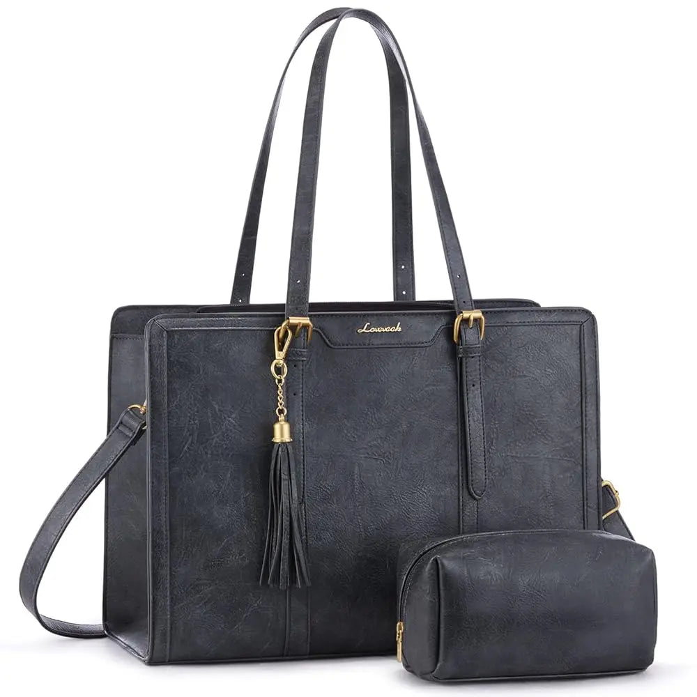 LOVEVOOK Laptop Bag for Women Vintage PU Leather Office Tote 15.6 17 Inch Large Capacity Computer Bag with Clutch Purse for Work