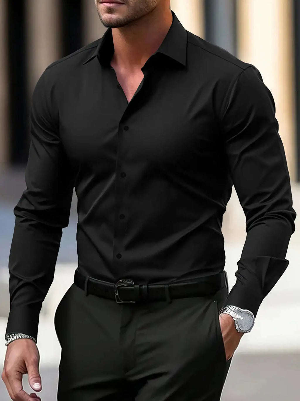 Men's Long Sleeve Business Formal Wear Slim Fit Shirt