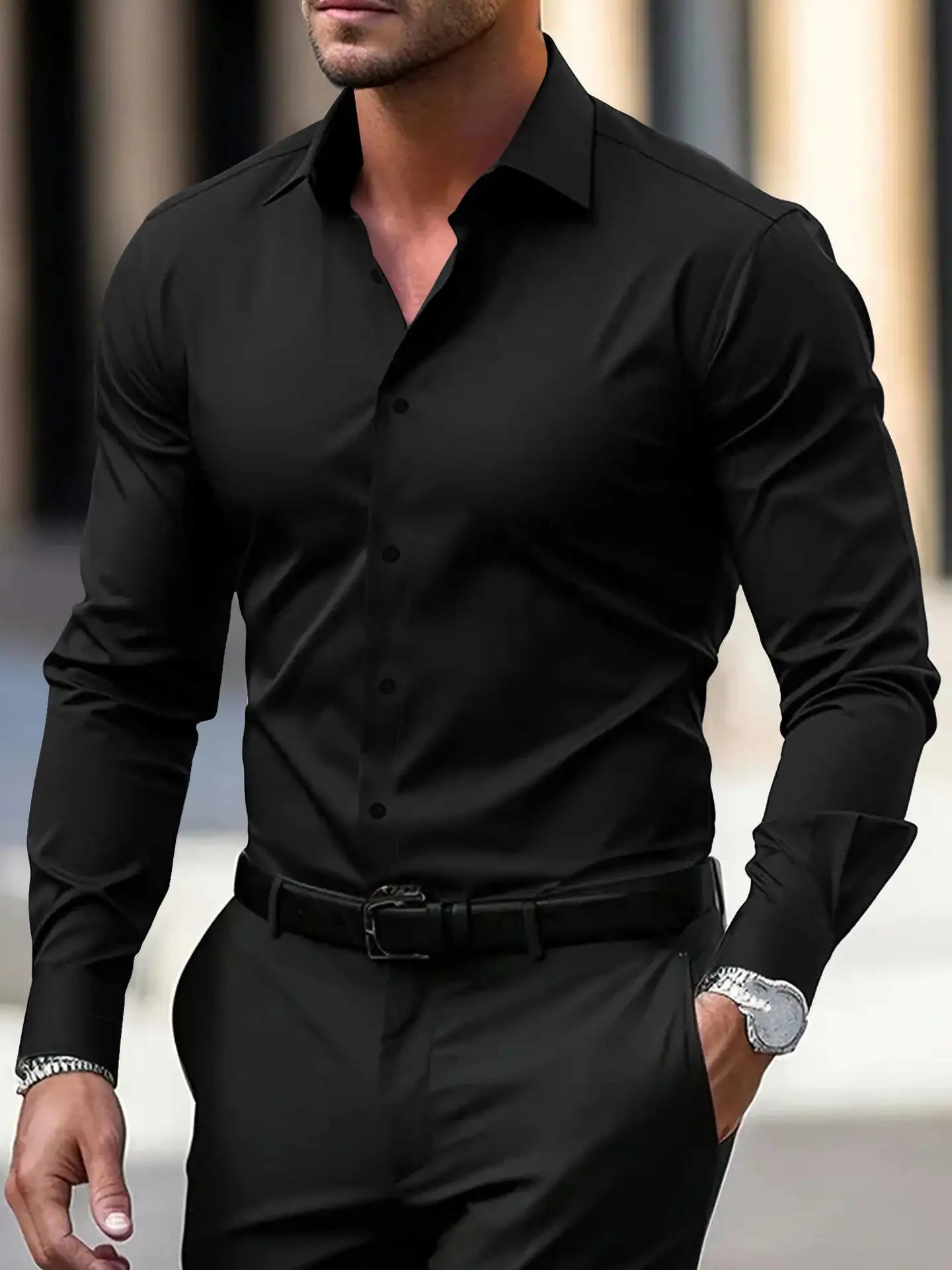 Men's Long Sleeve Business Formal Wear Slim Fit Shirt
