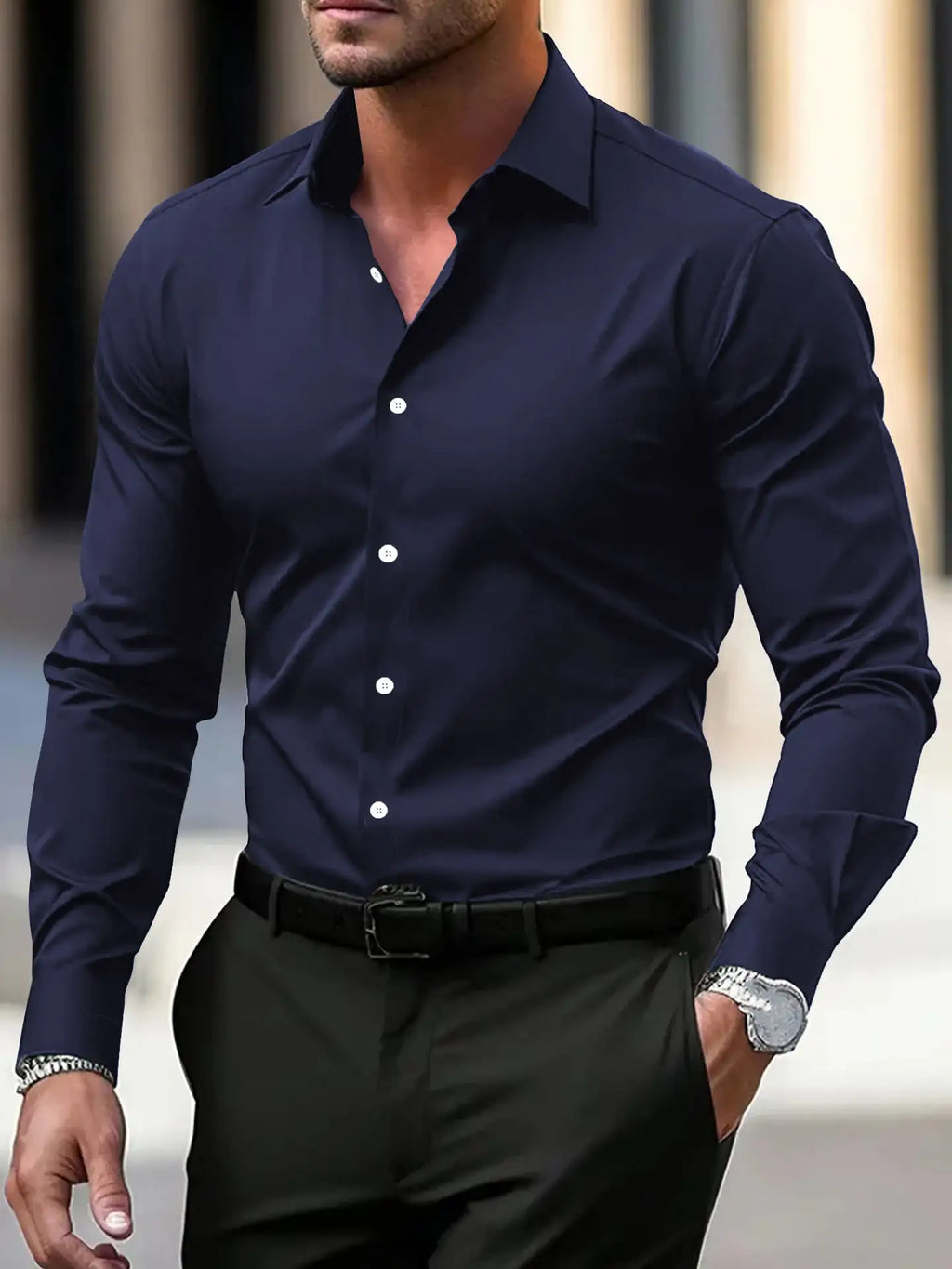 Men's Long Sleeve Business Formal Wear Slim Fit Shirt
