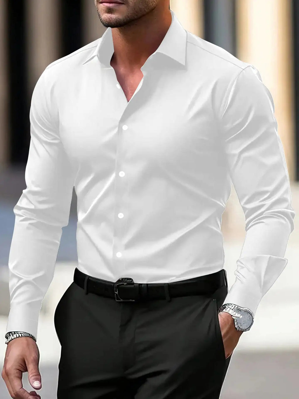 Men's Long Sleeve Business Formal Wear Slim Fit Shirt