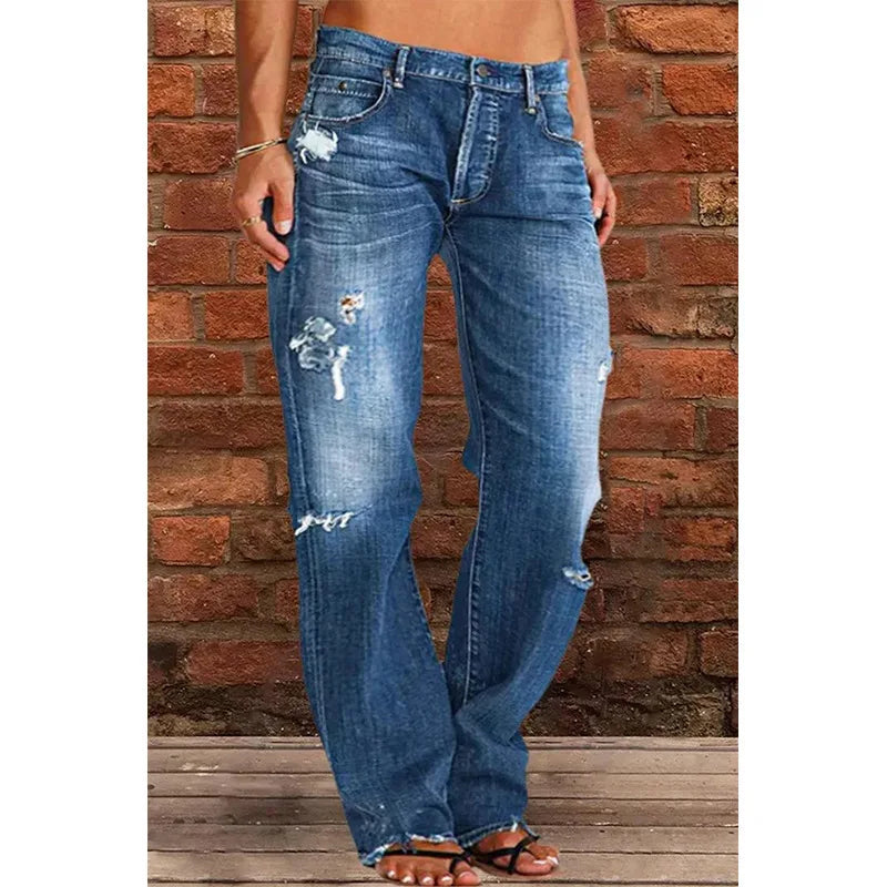 Women's Jeans Slim Fit and Slimming Straight Leg Washed Distressed Jeans for Women
