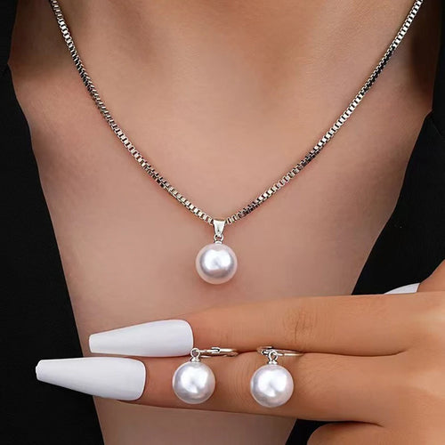 2 Pieces Of Round Pearl Jewelry Set, Earrings, Pendants, Necklaces, Ladies' Exquisite And Fashionable Wedding Jewelry Set,Gifts