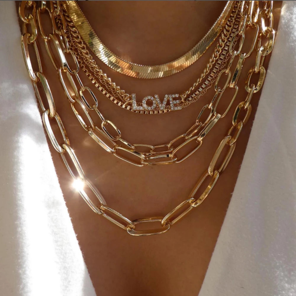 Vintage New Gold Color Multiple Styles Necklace