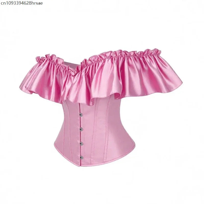 Sexy Off Shoulder Ruffled Red Corset Lace-up Top Women's Victorian Black Vintage Waist Underbust Cincher Party Outfits