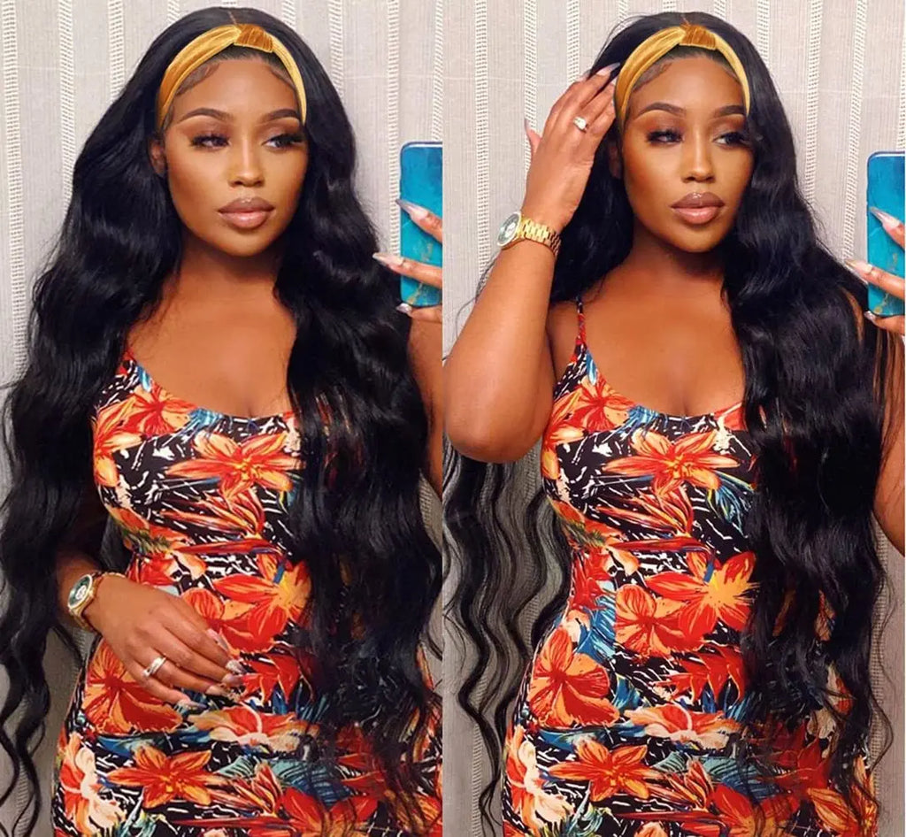 Body Wave Headband Wig Human Hair 18-32 Curly Hair Headband Wig Indian Virgin Machine Made Human Hair Wigs With Headband