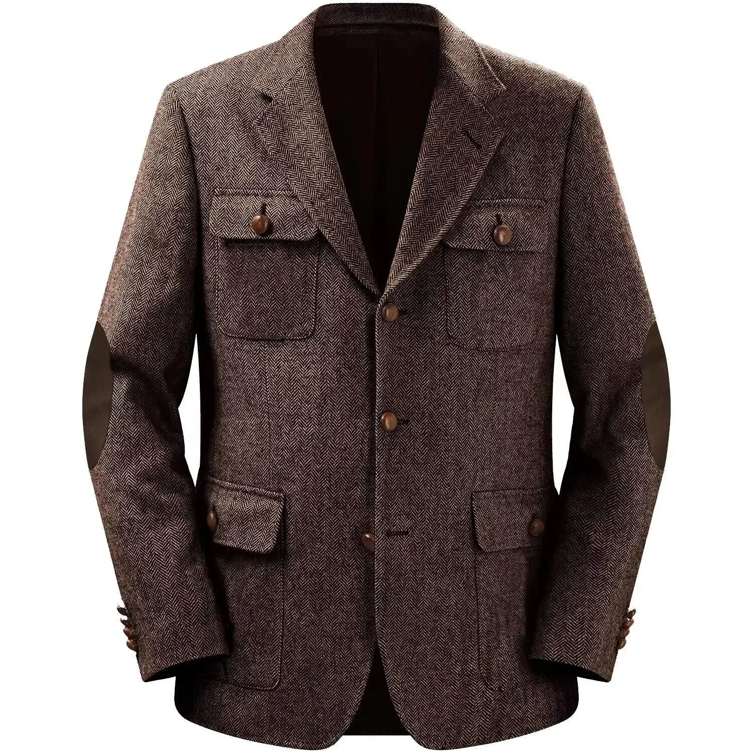 Herringbone Men's Suit 2 Pieces Set Fashion Lapel Double Breasted Tuxedos Groom Blazer Pants Party Business Tailored Hot Sell