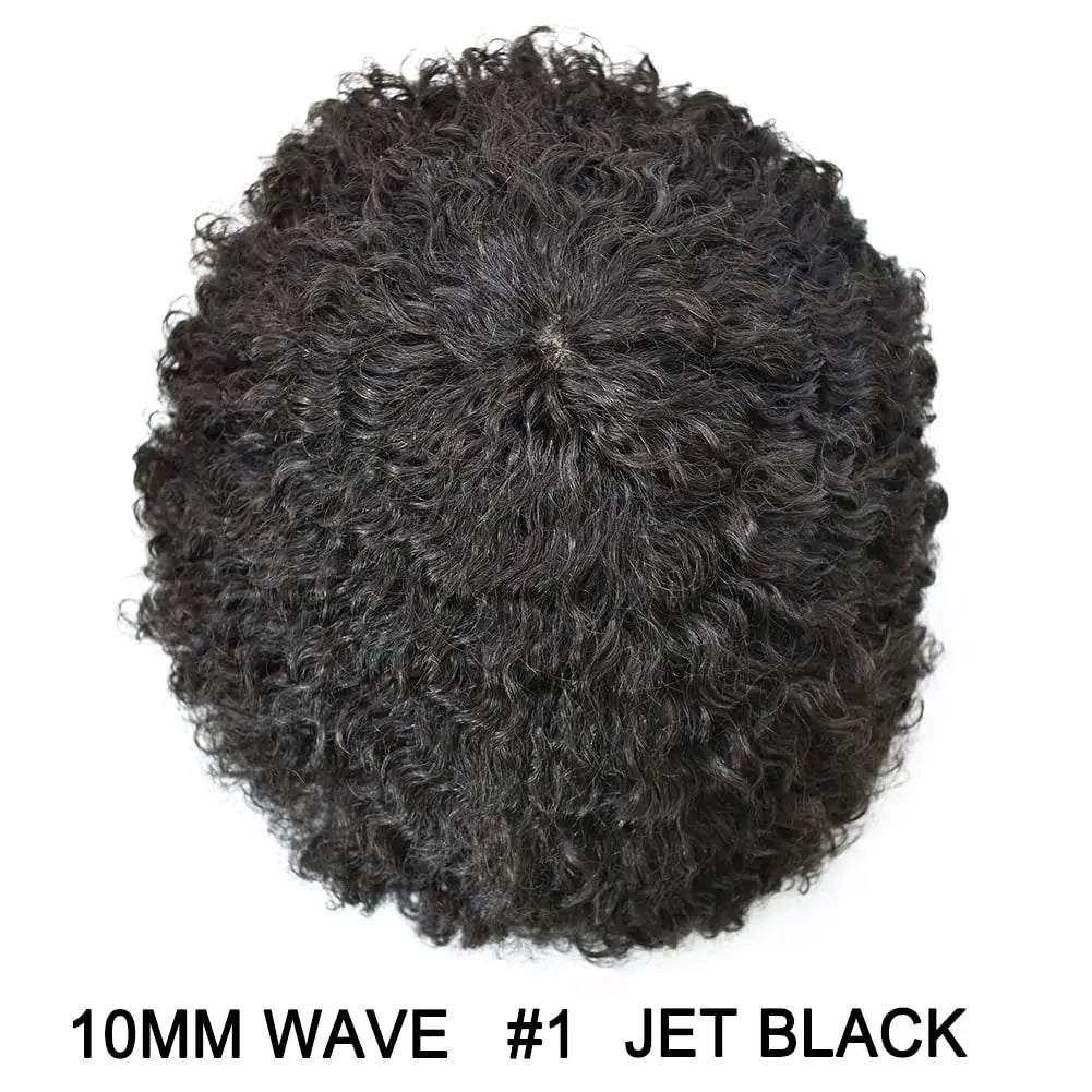 Male Hair Prosthesis Wigs  10mm Curly Toupee For Men Durable Full Skin Hair System Unit for Black Men