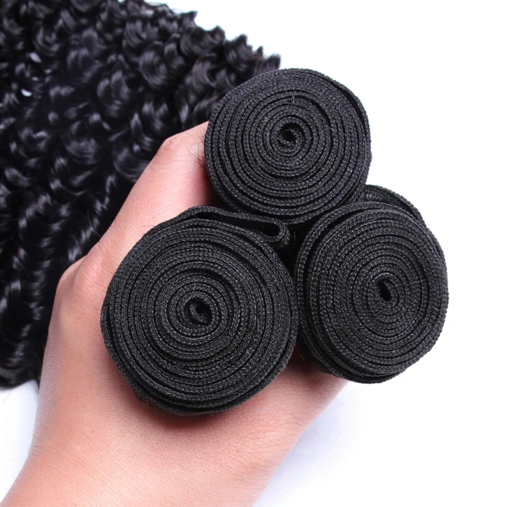 kinky Curly Human Hair Bundles Brazilian Hair Weave Remy Human Hair Bundles 3 Bundles for Black Women 28 Inch Natural Color