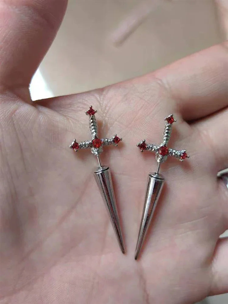 Kiss Jewelry Punk Sword Gothic Kinitial Piercing Earrings for Woman Men Gothic Crystal Ear Jacket Stud Earrings Jewelry