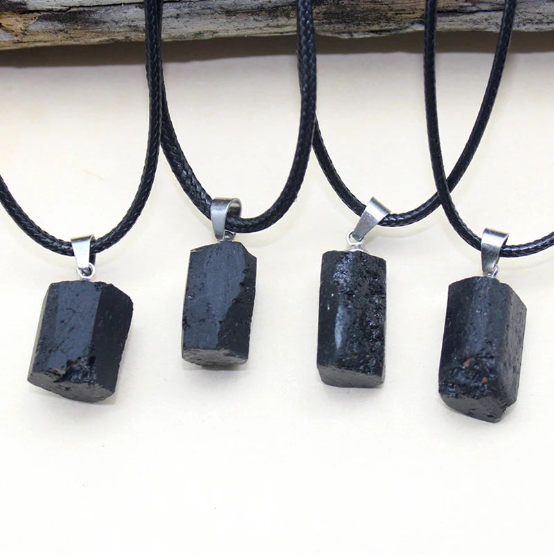New Black Tourmaline Crystal Gem natural Healing Reiki stone pendant Necklace for jewelry making Charm accessories 1pcs