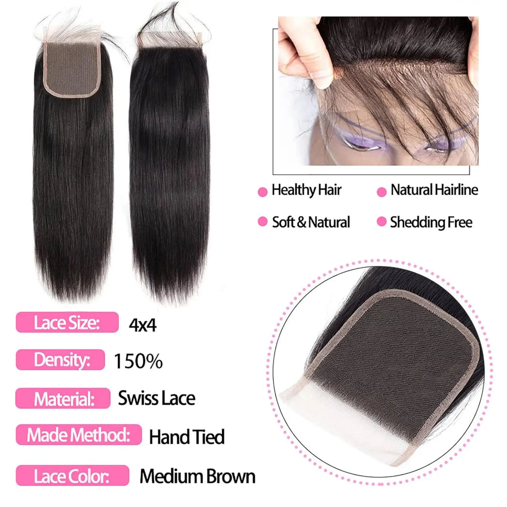 Human Hair Bundles with Closure 12A Straight Bundles Human Hair With Closure 100% Unprocessed Burmese Virgin Raw Hair Bundles