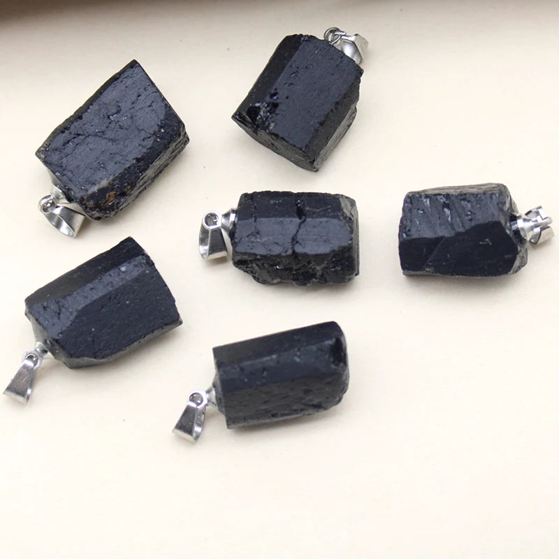 New Black Tourmaline Crystal Gem natural Healing Reiki stone pendant Necklace for jewelry making Charm accessories 1pcs