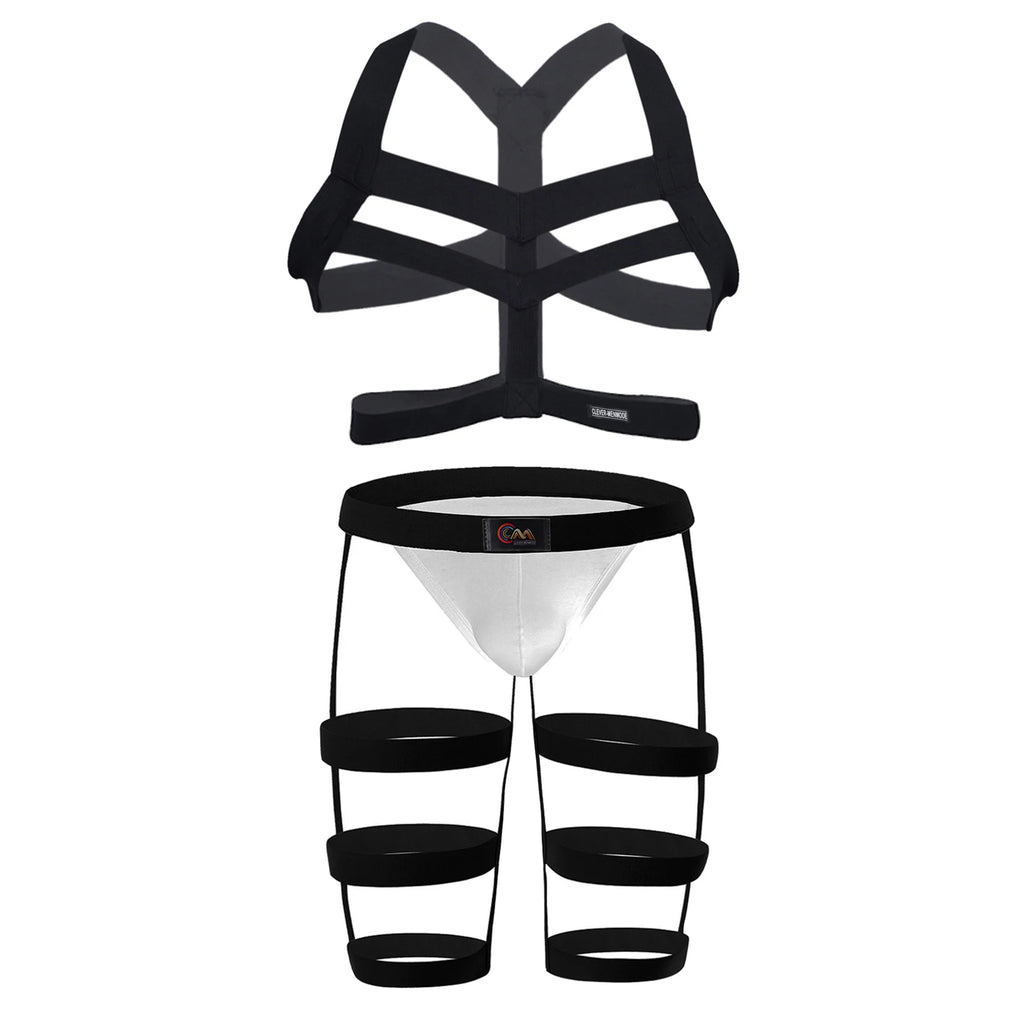 Men Sexy Harness Straps Underwear Man Leg Belt Bondage Fetish Lingerie Erotic BDSM Costume Set Long Socks Stocking Elastic Wear