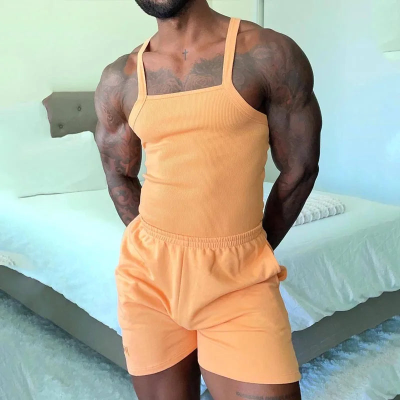 Mens Suits Knitted Sleeveless Vest And Shorts Two Piece set