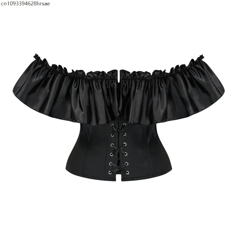 Sexy Off Shoulder Ruffled Red Corset Lace-up Top Women's Victorian Black Vintage Waist Underbust Cincher Party Outfits