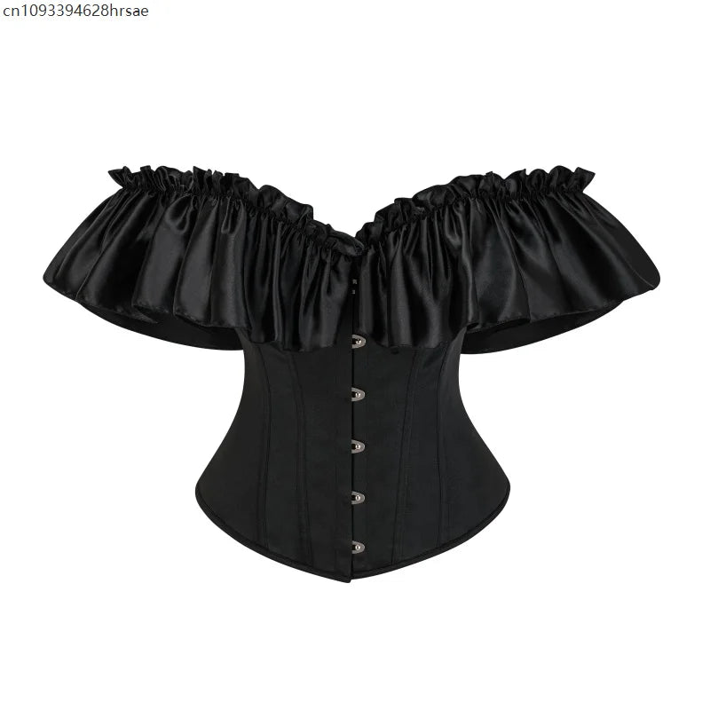 Sexy Off Shoulder Ruffled Red Corset Lace-up Top Women's Victorian Black Vintage Waist Underbust Cincher Party Outfits