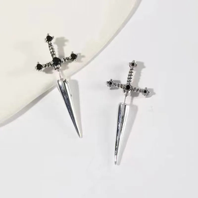 Kiss Jewelry Punk Sword Gothic Kinitial Piercing Earrings for Woman Men Gothic Crystal Ear Jacket Stud Earrings Jewelry