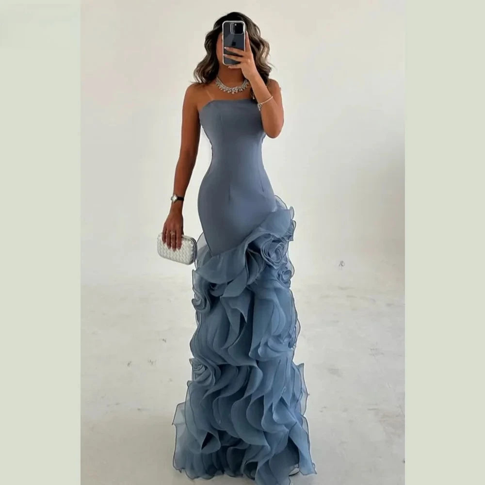 Elegant  Asymmetrical Prom Gown Tiered Layers Party Dress for Women Mermaid Evening