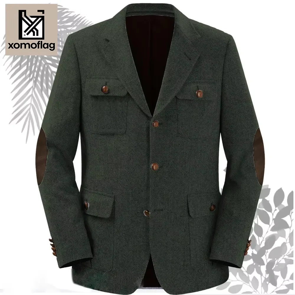 Herringbone Men's Suit 2 Pieces Set Fashion Lapel Double Breasted Tuxedos Groom Blazer Pants Party Business Tailored Hot Sell