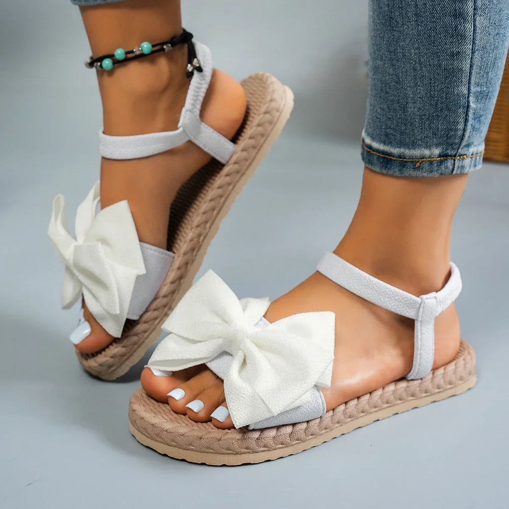Women Sandals 2025 New Summer Lightweight Sandals Fashion Beach Casual Slippers Outdoor Bow Tie Flat Shoes Home Slides Women
