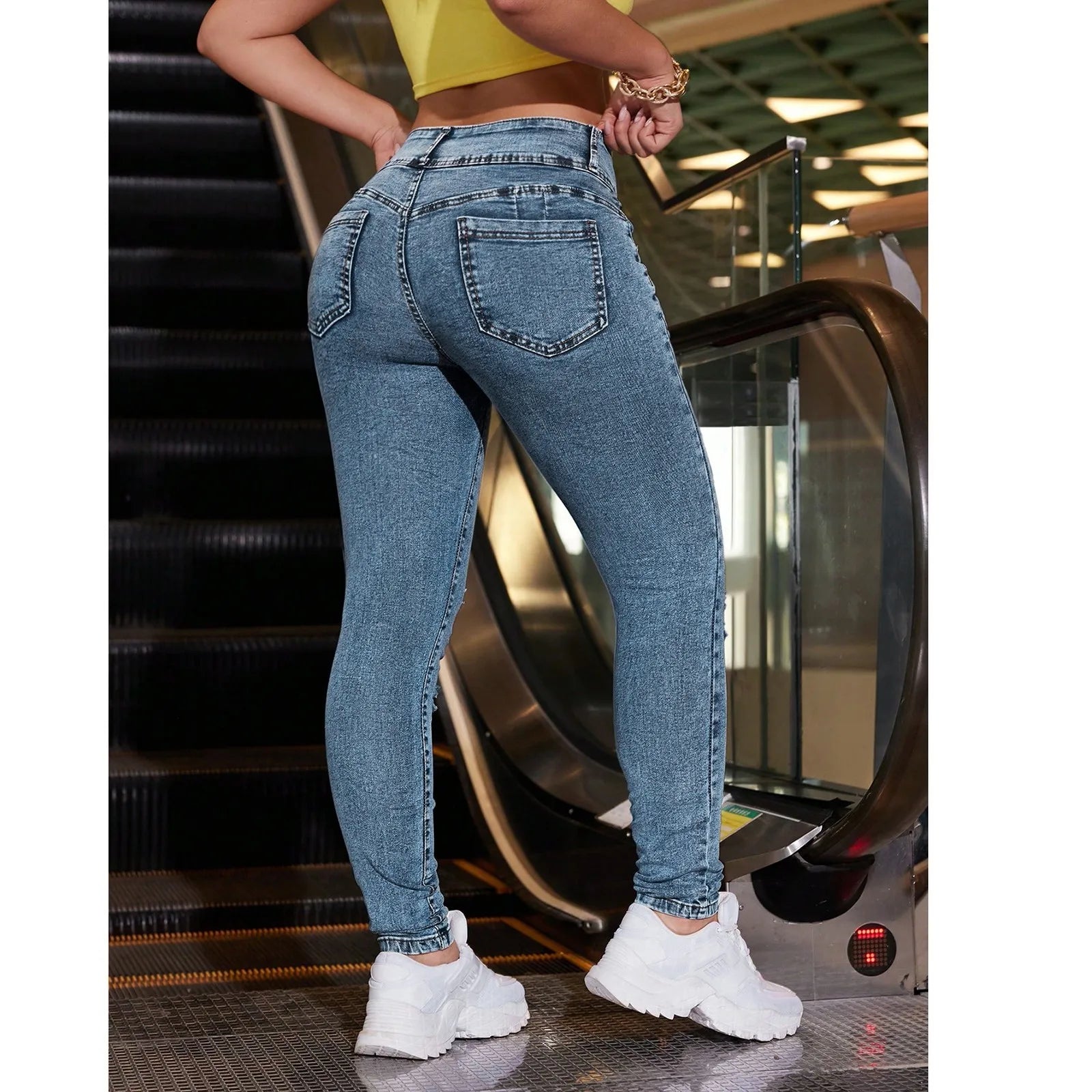 Women's Jeans Retro Solid Color High Waisted Slim And Sexy Design Jeans Slim Straight Jeans Comfortable Stretch Denim Pants