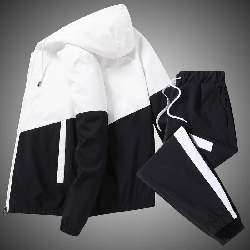 Men Tracksuit Casual Joggers Hooded Sportswear Jackets And Pants 2 Piece Sets