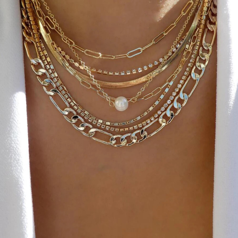 Vintage New Gold Color Multiple Styles Necklace