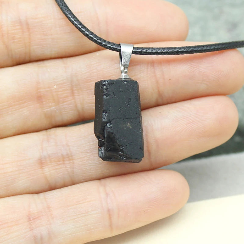 New Black Tourmaline Crystal Gem natural Healing Reiki stone pendant Necklace for jewelry making Charm accessories 1pcs