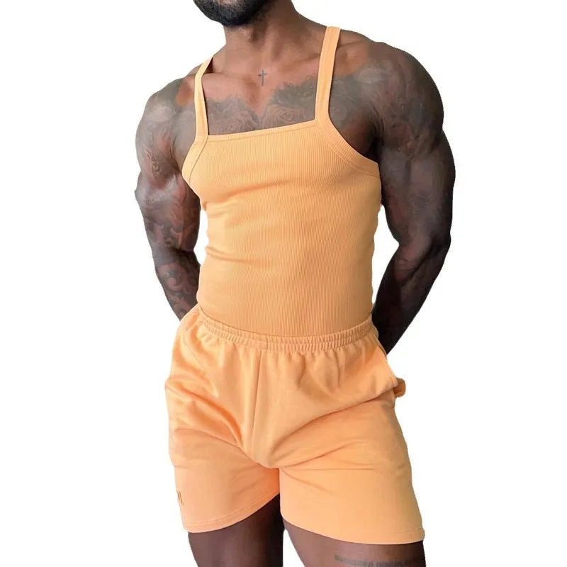 Mens Suits Knitted Sleeveless Vest And Shorts Two Piece set