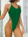 Sexy Solid Strappy One Pieces Women Swimsuit 2026 New High Leg Cut Swimwear Backless Bandage Thong Monokini Beach Bathing Suit
