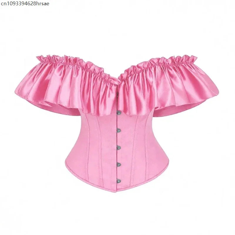 Sexy Off Shoulder Ruffled Red Corset Lace-up Top Women's Victorian Black Vintage Waist Underbust Cincher Party Outfits