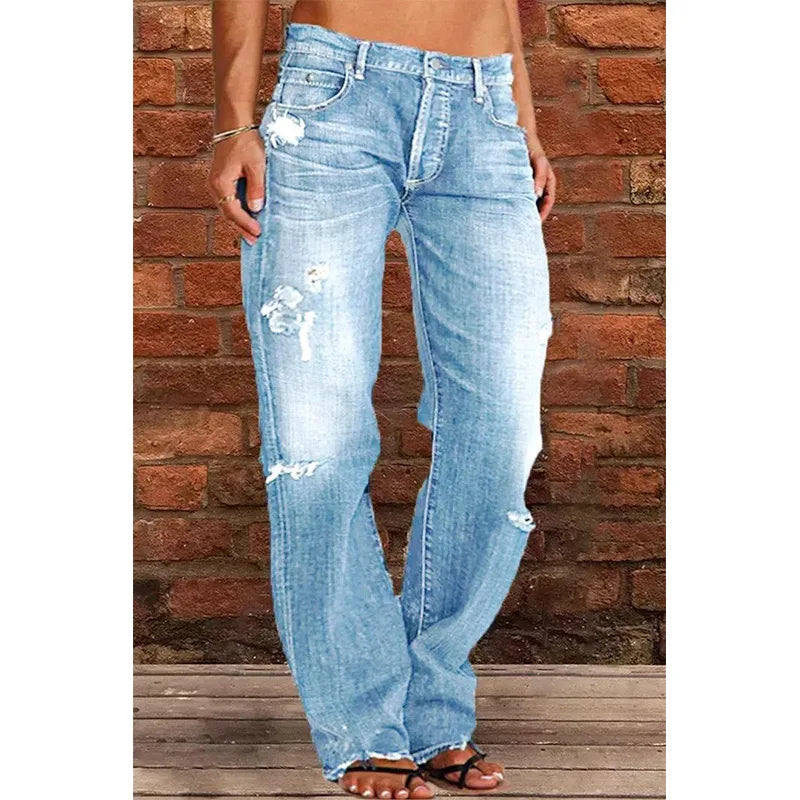 Women's Jeans Slim Fit and Slimming Straight Leg Washed Distressed Jeans for Women