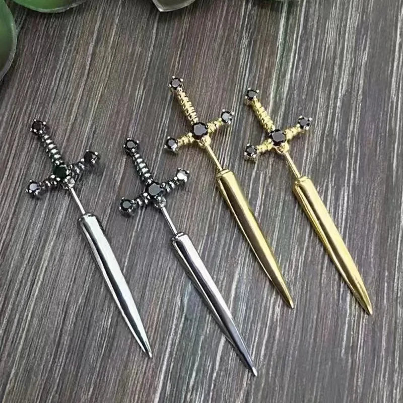 Kiss Jewelry Punk Sword Gothic Kinitial Piercing Earrings for Woman Men Gothic Crystal Ear Jacket Stud Earrings Jewelry