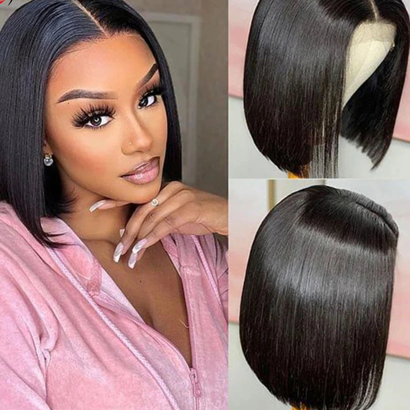Malaysian Hair Short Bob Wig Virgin Hair 13x4 Lace Frontal Wig Transparent HD Bone Straight 4x4 Lace Closure Wig For Black Women