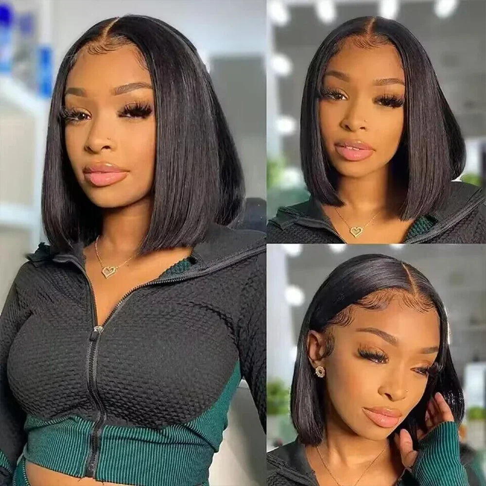 Malaysian Hair Short Bob Wig Virgin Hair 13x4 Lace Frontal Wig Transparent HD Bone Straight 4x4 Lace Closure Wig For Black Women