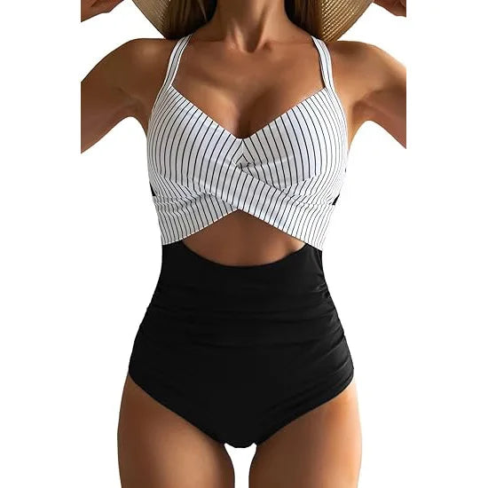 Sexy High-Waist One-Piece Swimsuit Women's Bikini Cross-Border Swimwear Sensual Full-Body Coverage Sporty Chic Design