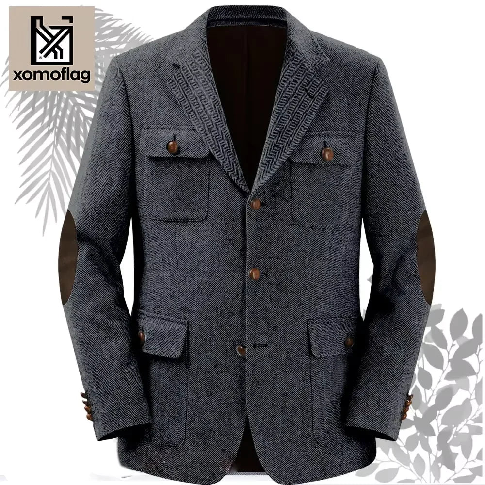 Herringbone Men's Suit 2 Pieces Set Fashion Lapel Double Breasted Tuxedos Groom Blazer Pants Party Business Tailored Hot Sell