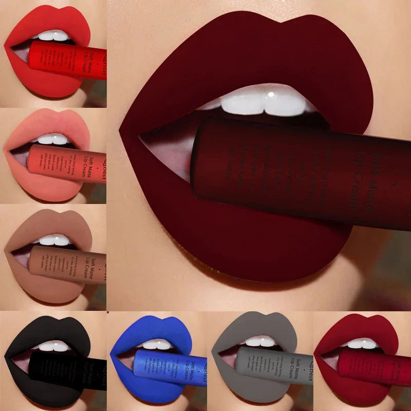 Matte Liquid Lipstick Waterproof Long Lasting Sexy Velvet Lip Gloss Nude Pigment Red Black Women Beauty Makeup Cosmetics